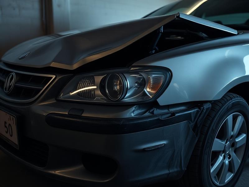 Auto met frontschade en gebroken koplamp