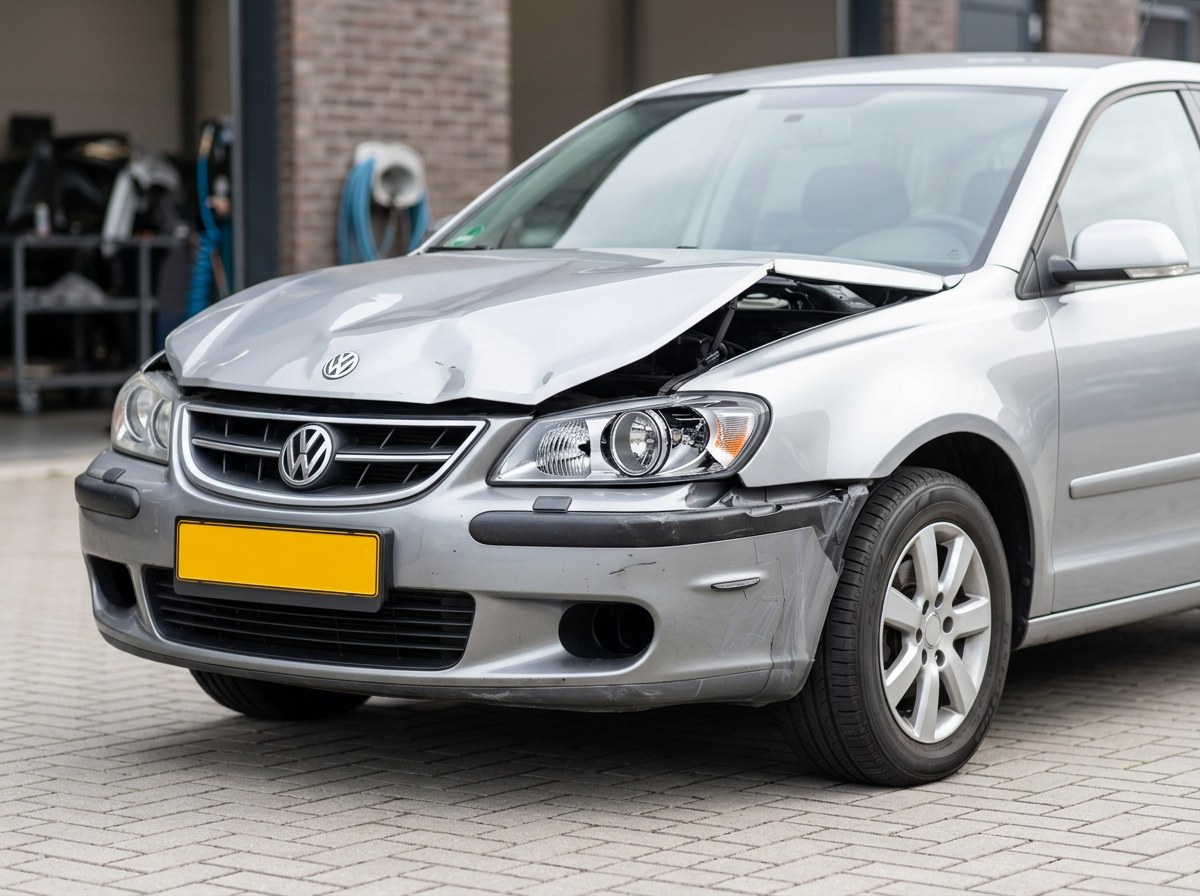 Auto met frontschade en gebroken koplamp