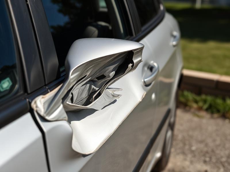 Auto met zijschade en gedeukte spiegel