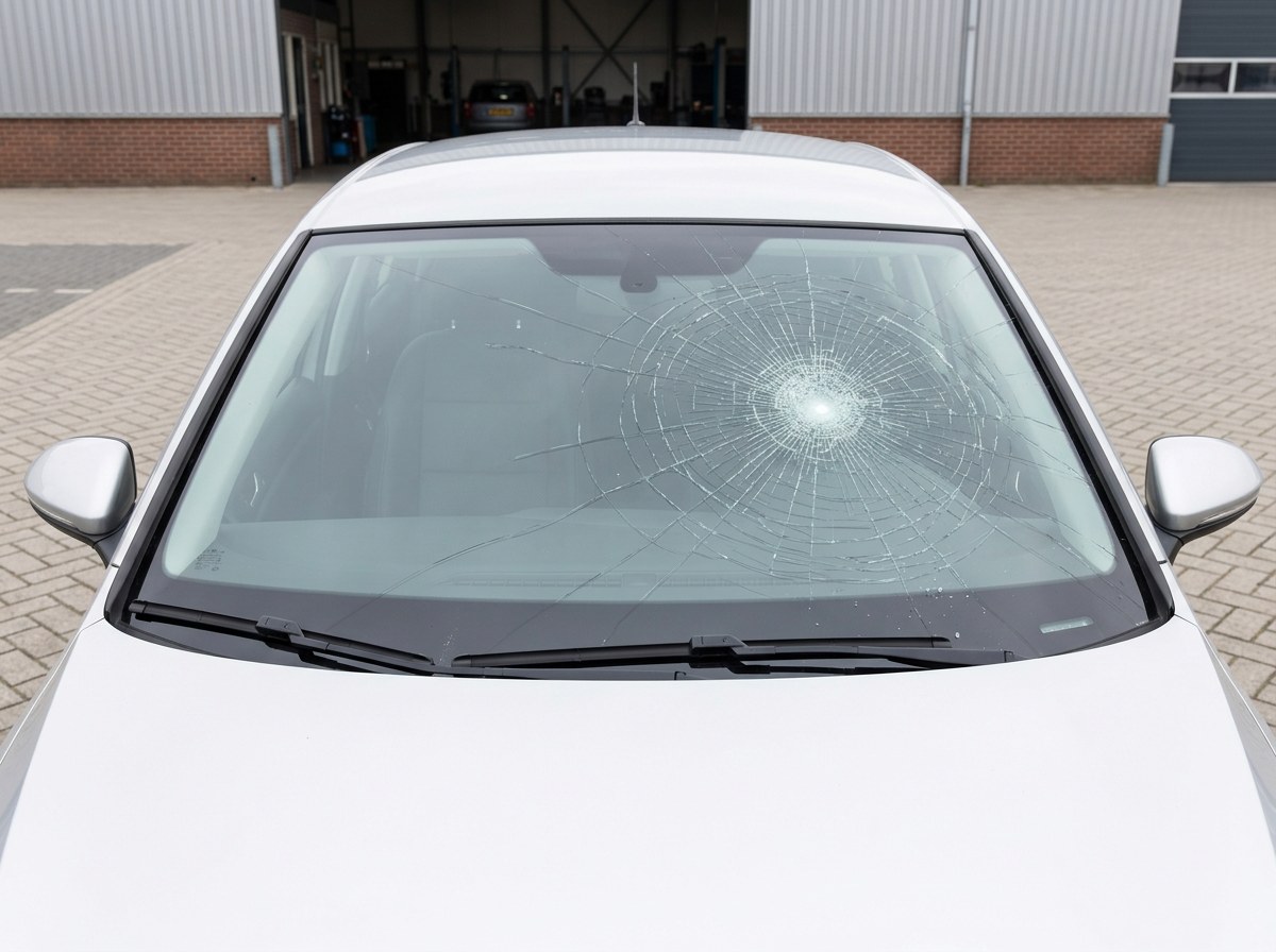 Auto met gebroken voorruit
